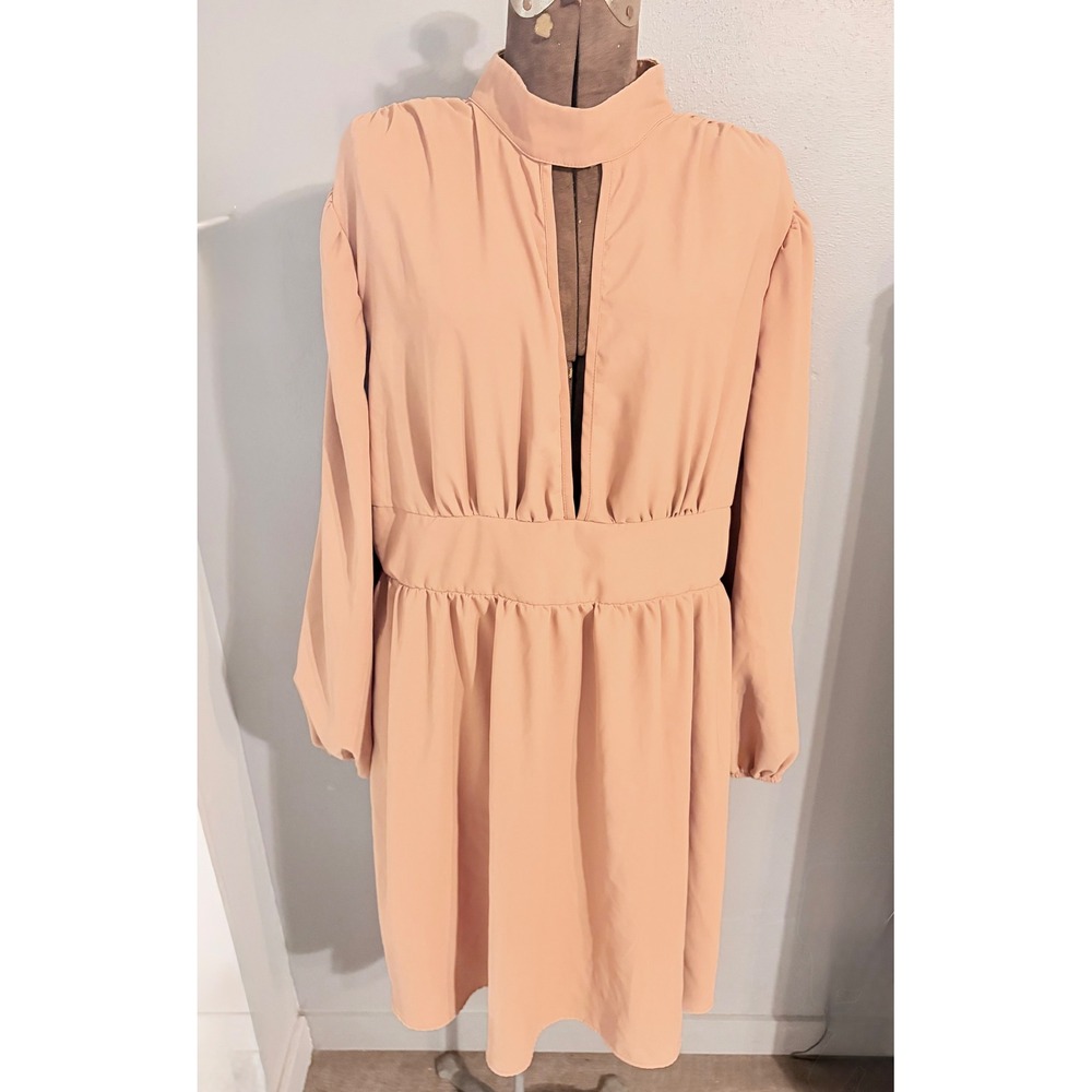 Shein Curve pink Long Sleeve Keyhole Mock Neck Mini Dress 1XL sz2306021099408